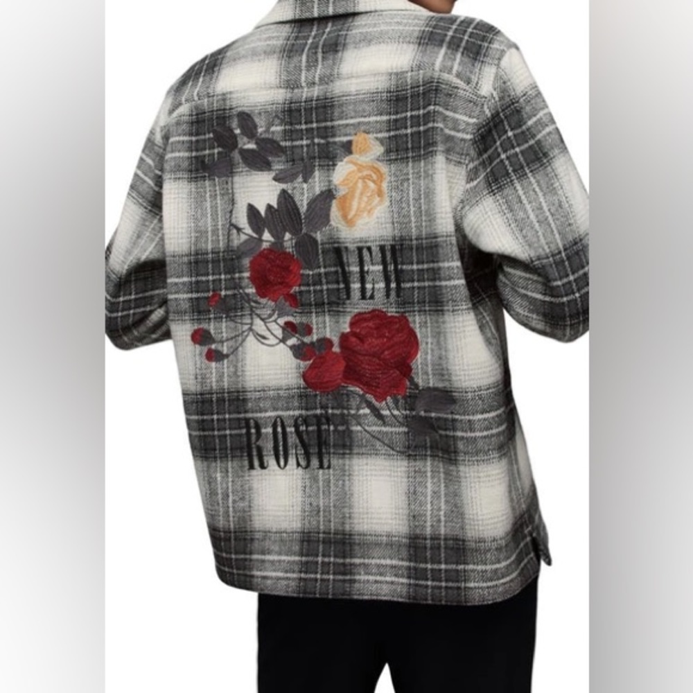 All saints plaid rose embroidered overshirt